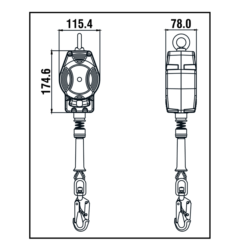 HELIXON-S Stahldrahtseil, Höhensicherungsgerät mit automatischen Rückzug, für vertikalen und horizontalen Gebrauch